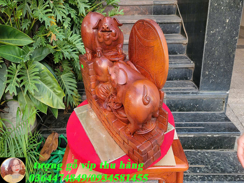 tượng lợn phu thê trạm khắc tinh xảo